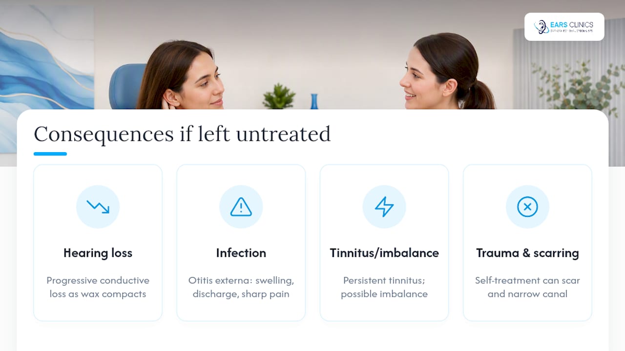 What happens if narrow ear canal wax is left untreated — overview diagram