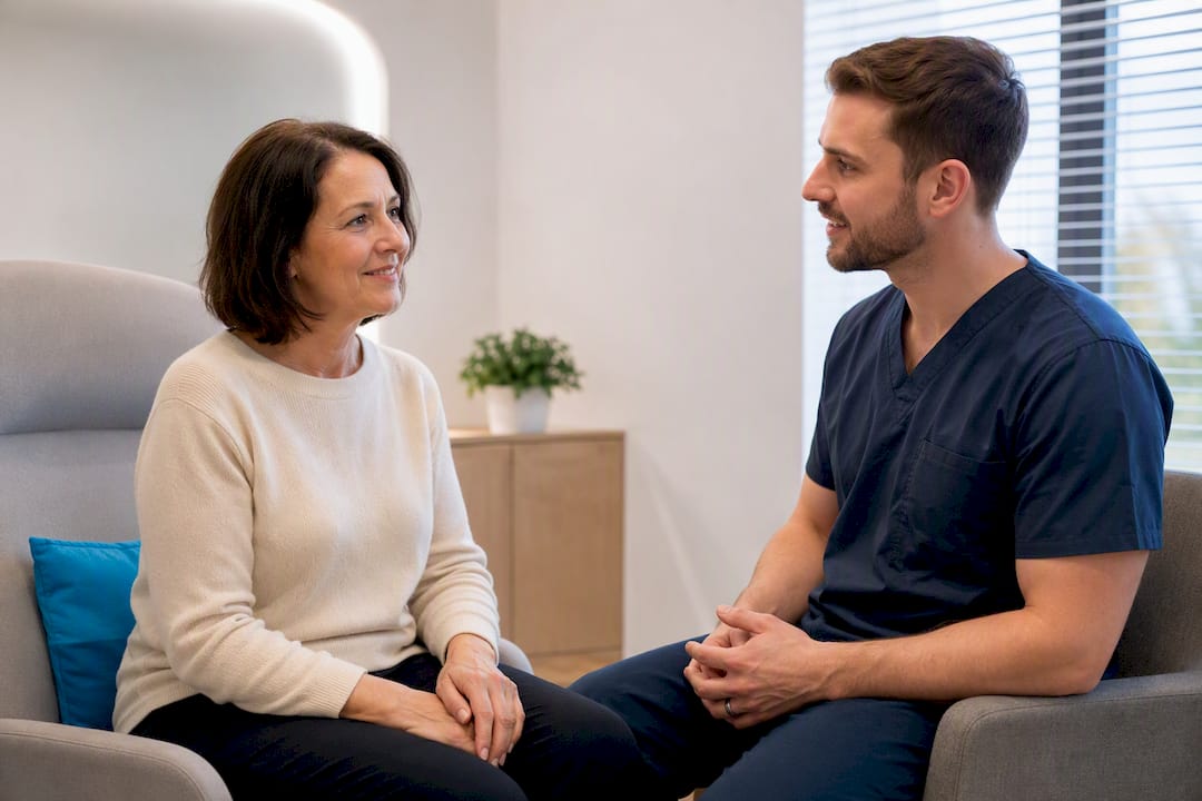 Patient discussing ear care with practitioner
