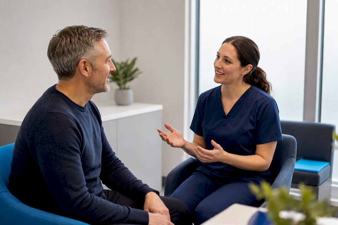 Practitioner discussing ear treatment safety
