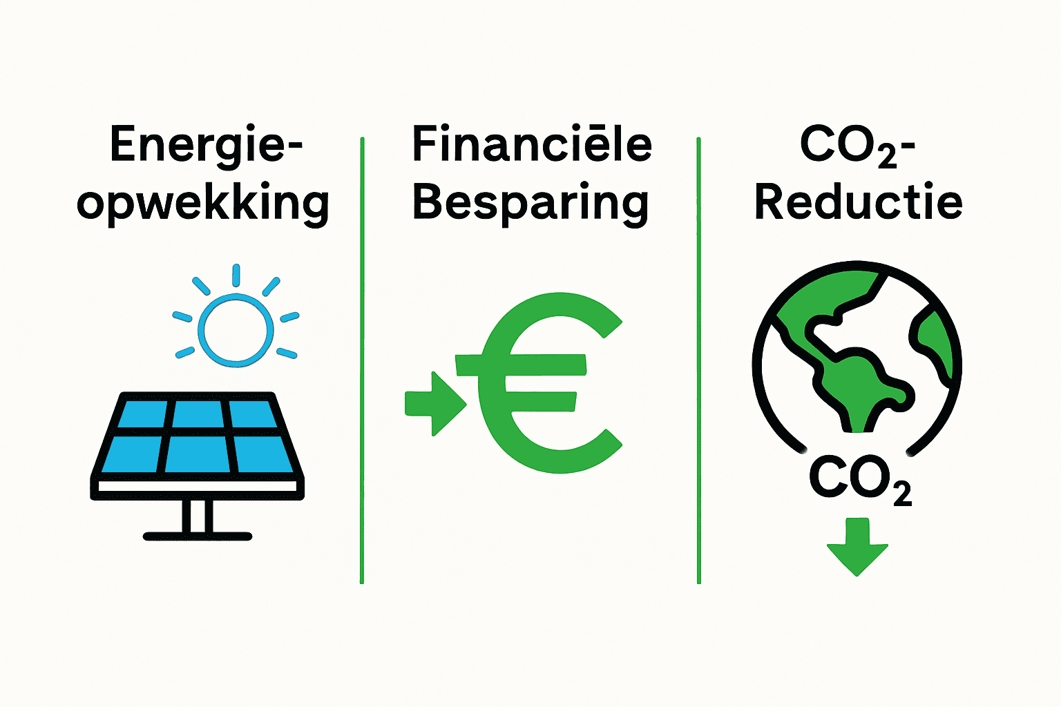 Infographic over werking, besparing en milieu-effect zonnepanelen.