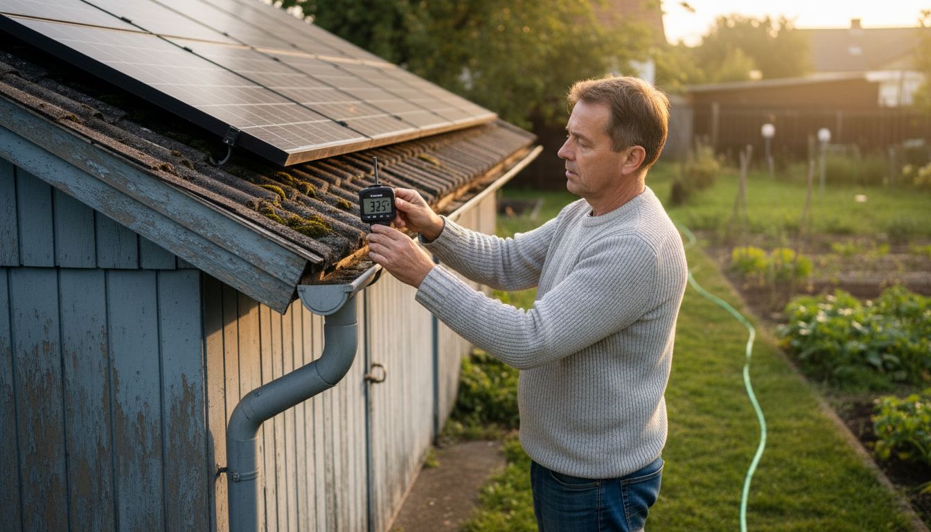 Homeowner measuring solar panel roof angle
