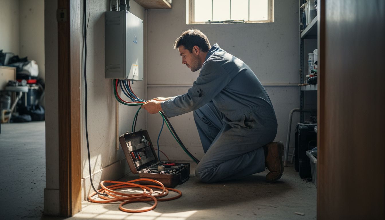 Technician wiring solar monitoring equipment