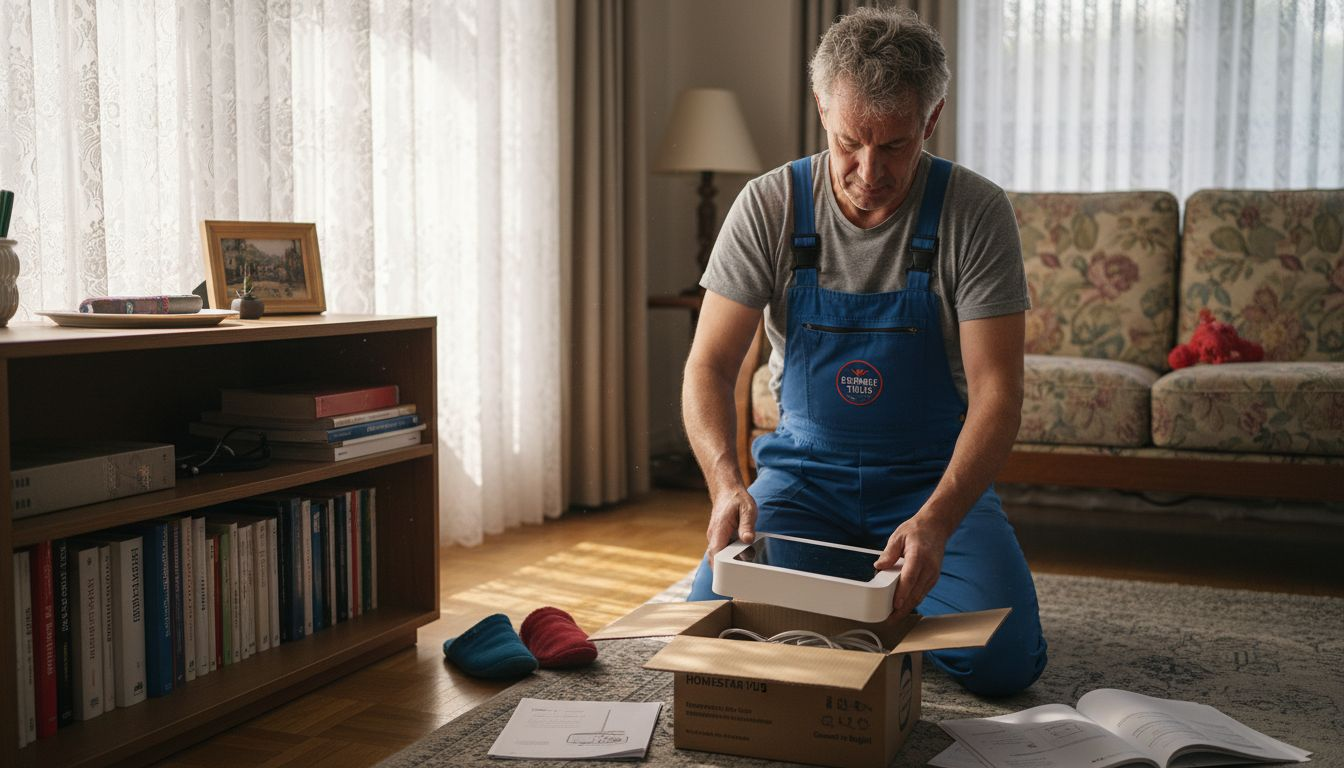 Een monteur komt langs om een energiehub in huis te installeren.