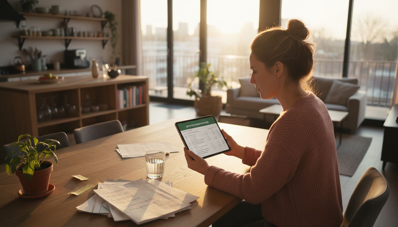 Vrouw vergelijkt offertes voor energieopslag