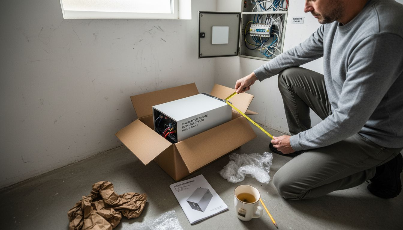 De woningeigenaar kijkt bij het installeren waar de batterij het beste geplaatst kan worden.