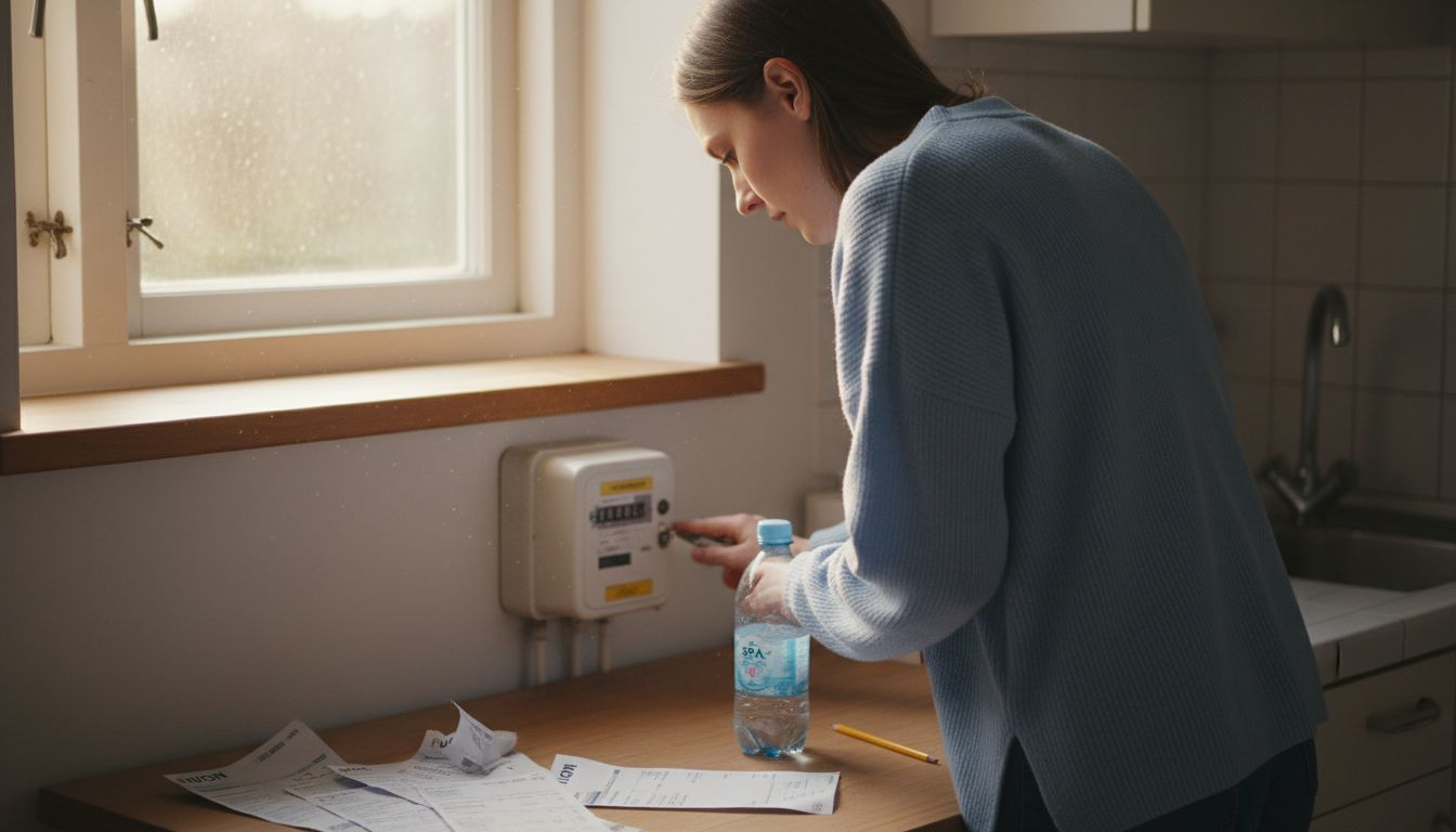 Thuis noteert een vrouw haar stroomverbruik van de meter.