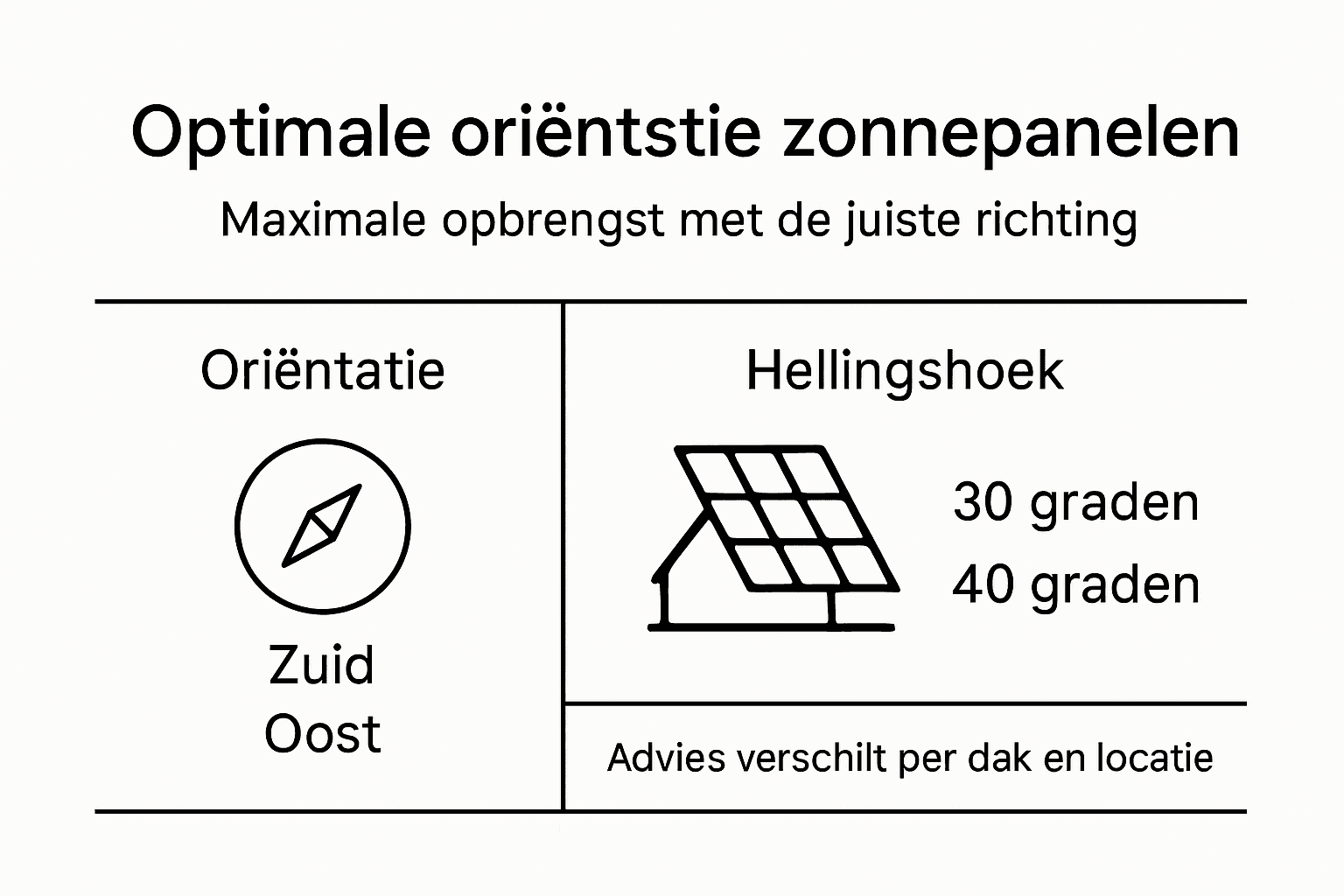 Infographic: optimale ligging en hellingshoek van zonnepanelen