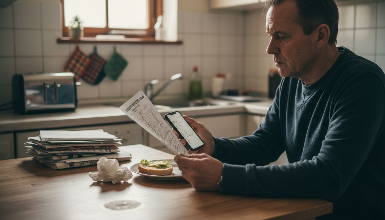 Man bekijkt energielabel aan de keukentafel