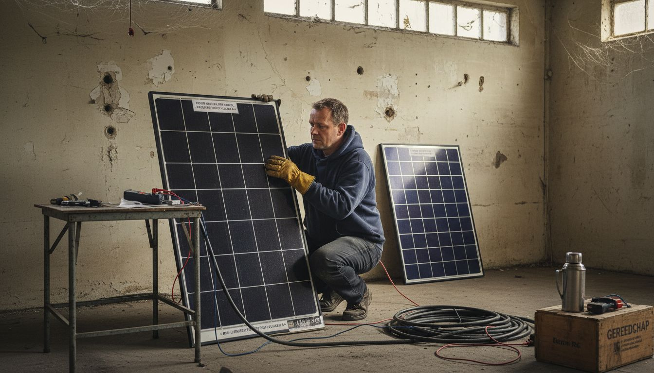 Installateur zet monokristallijne en polykristallijne zonnepanelen tegenover elkaar