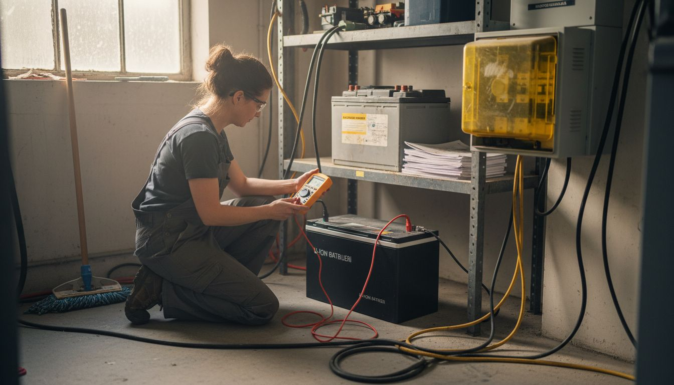 Een technicus bekijkt en controleert verschillende soorten zonnebatterijen.