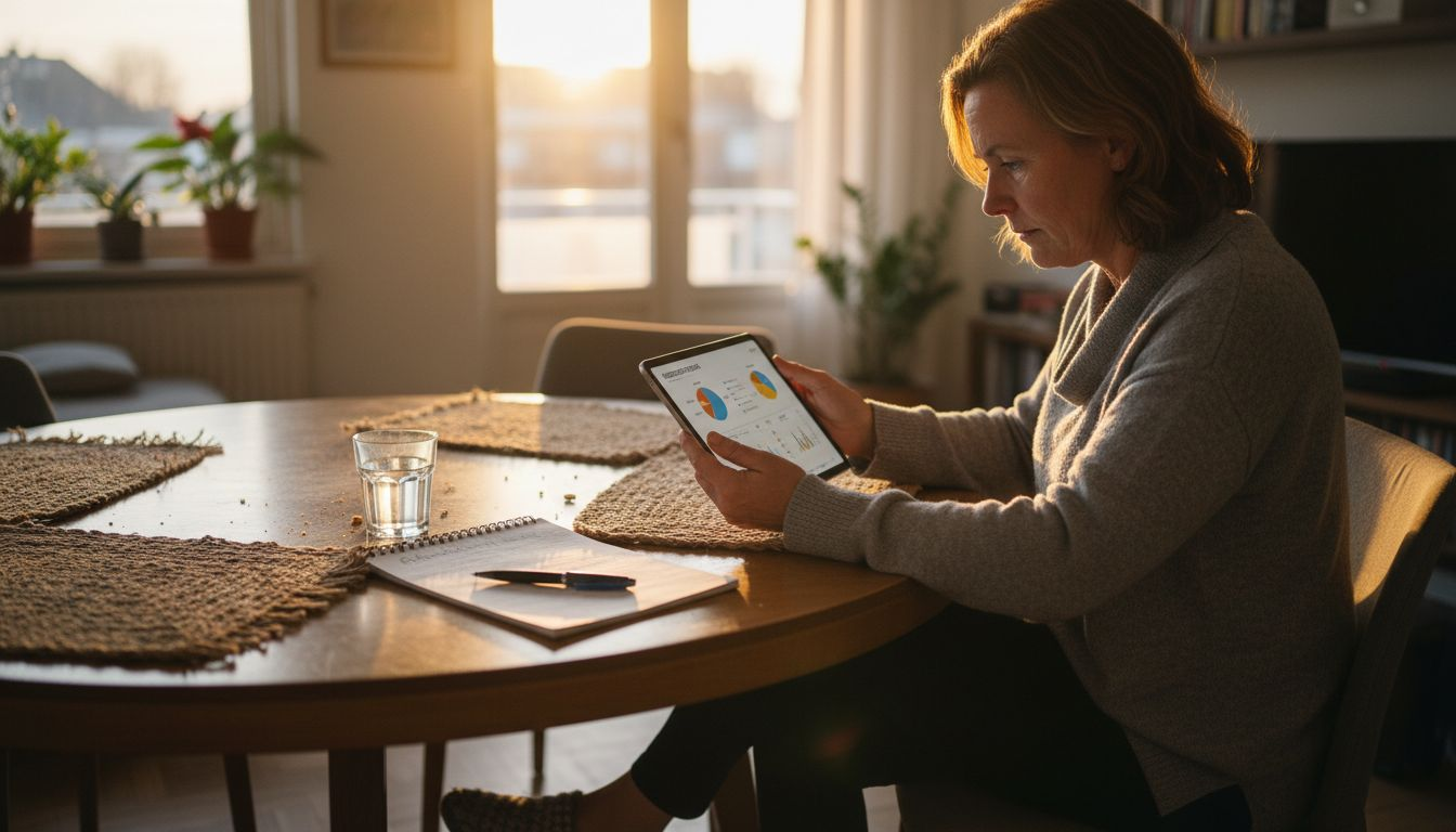 Een vrouw bekijkt haar energieverbruik en controleert haar energierekening.