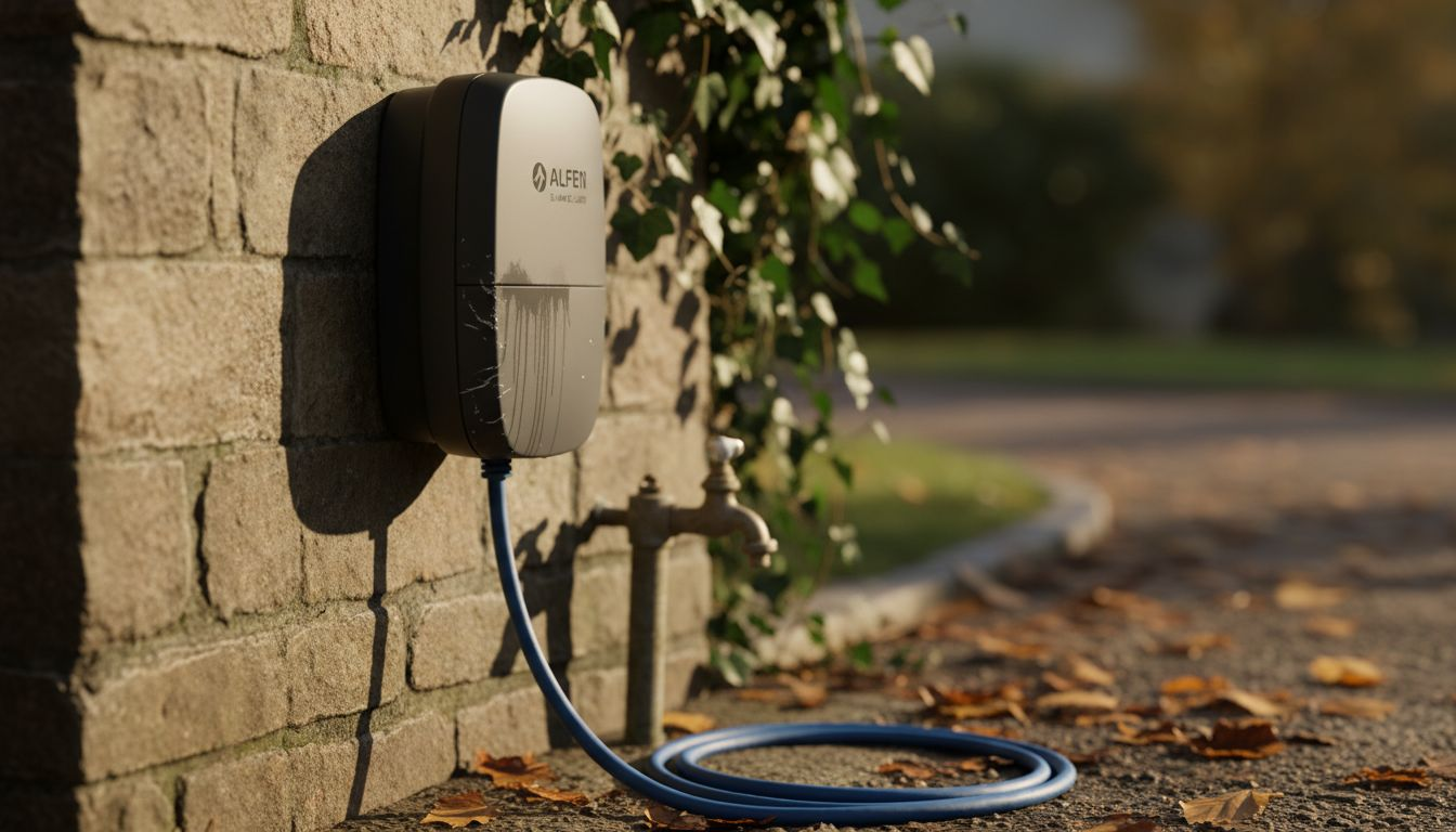 Alfen laadpaal netjes bevestigd aan een stenen muur