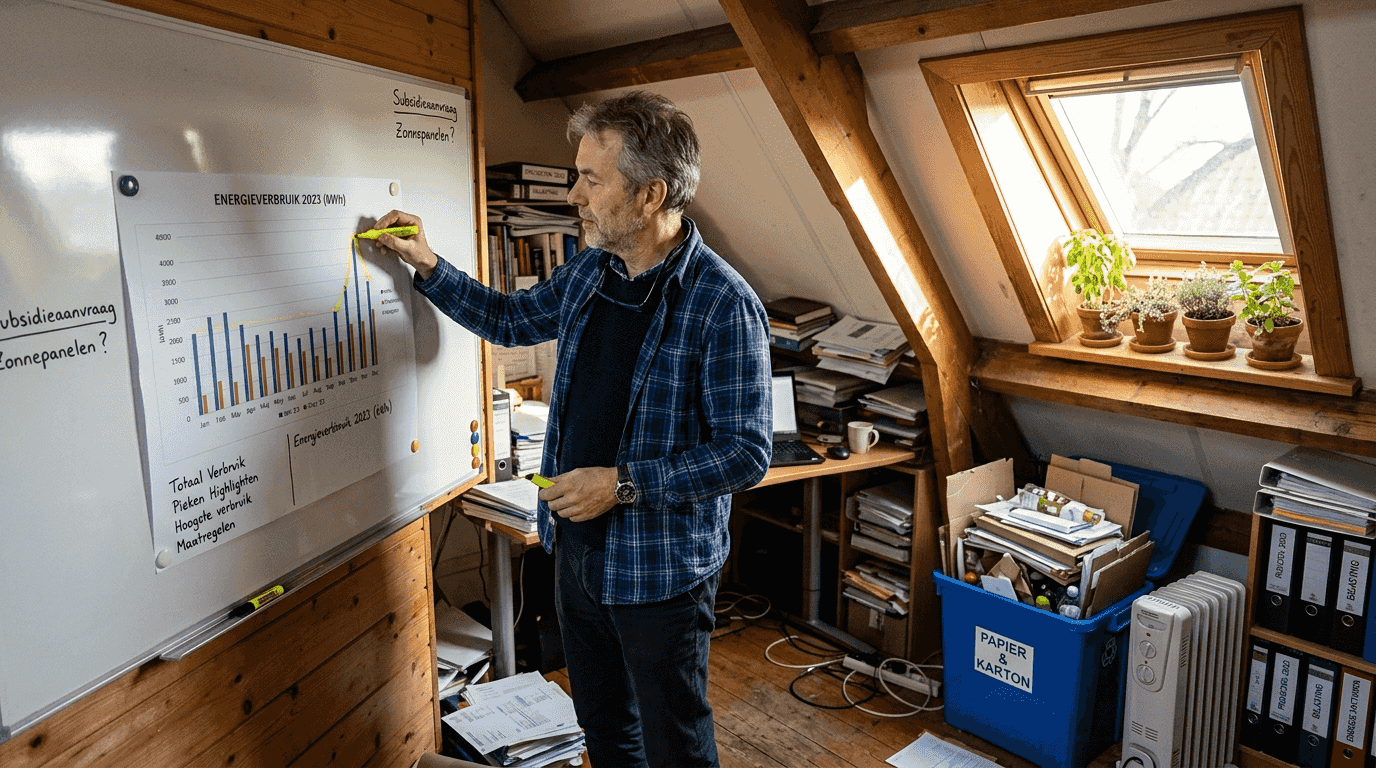 Man wijst het moment van hoogste energieverbruik aan op de grafiek