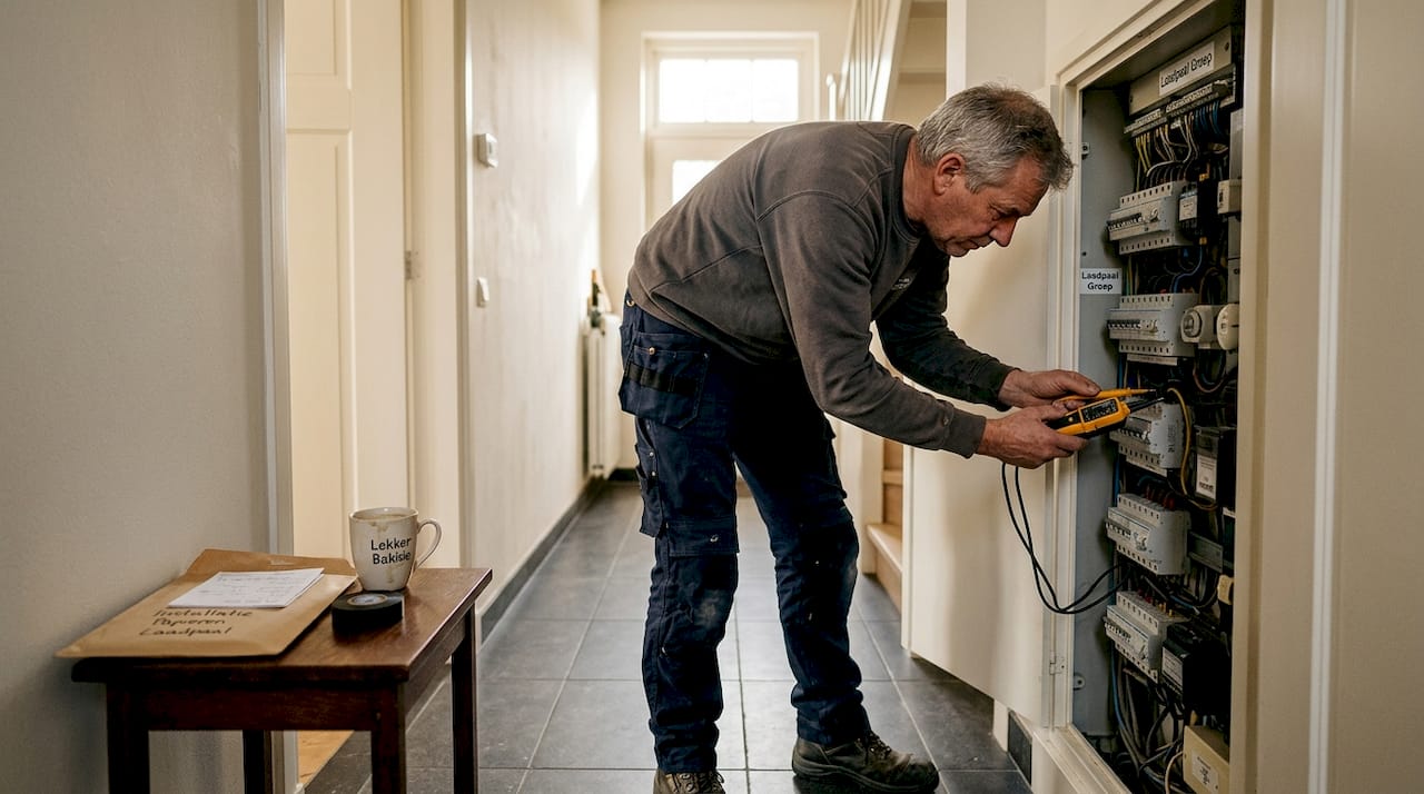 Voordat een laadpaal wordt geïnstalleerd, loopt de elektricien eerst alle bekabeling na.