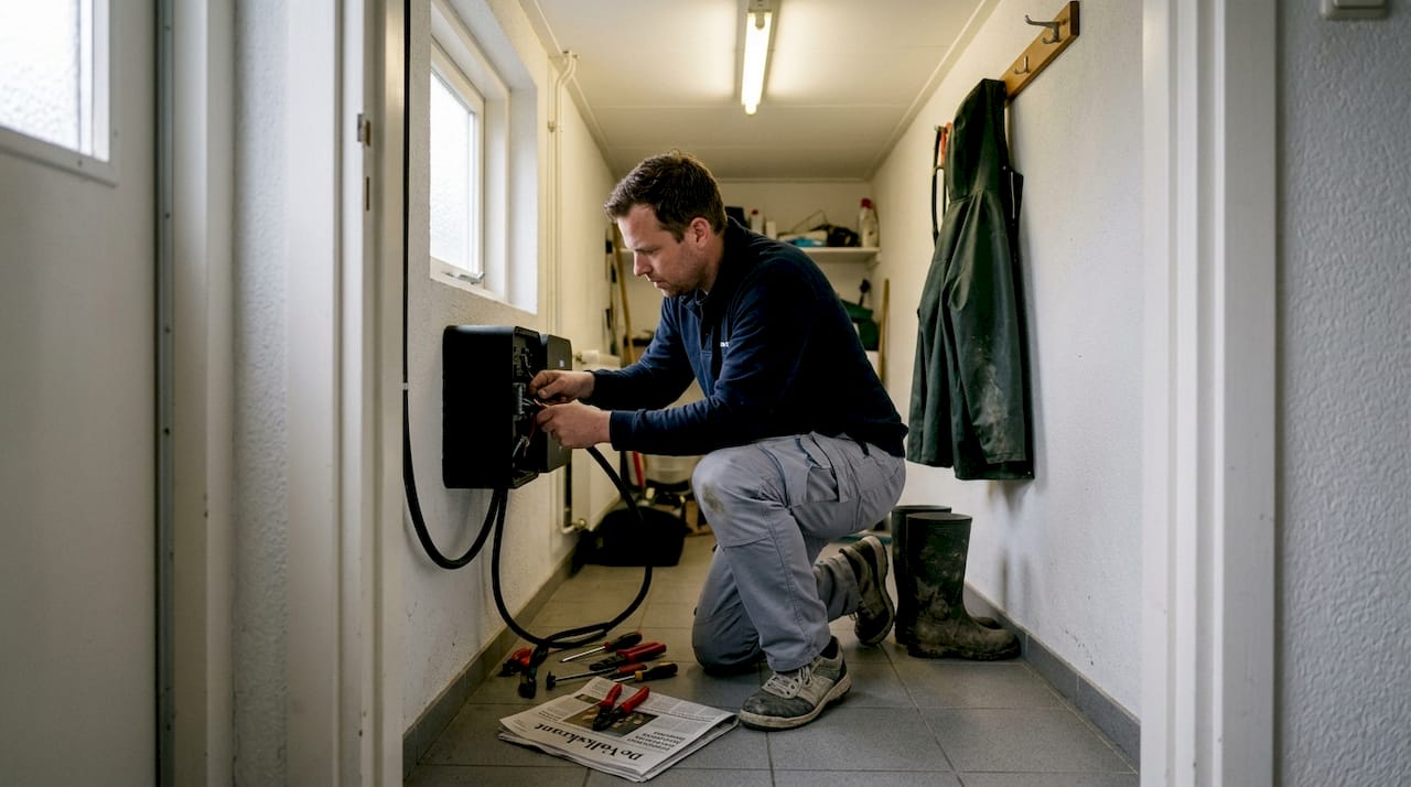 Monteur plaatst thuisbatterij bij familie