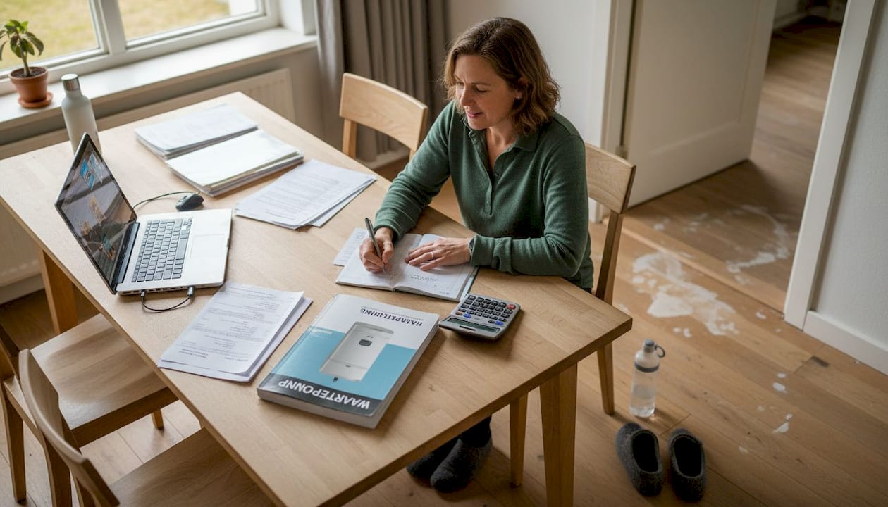 Een vrouw onderzoekt hoeveel zij thuis kan besparen met een hybride energiesysteem.