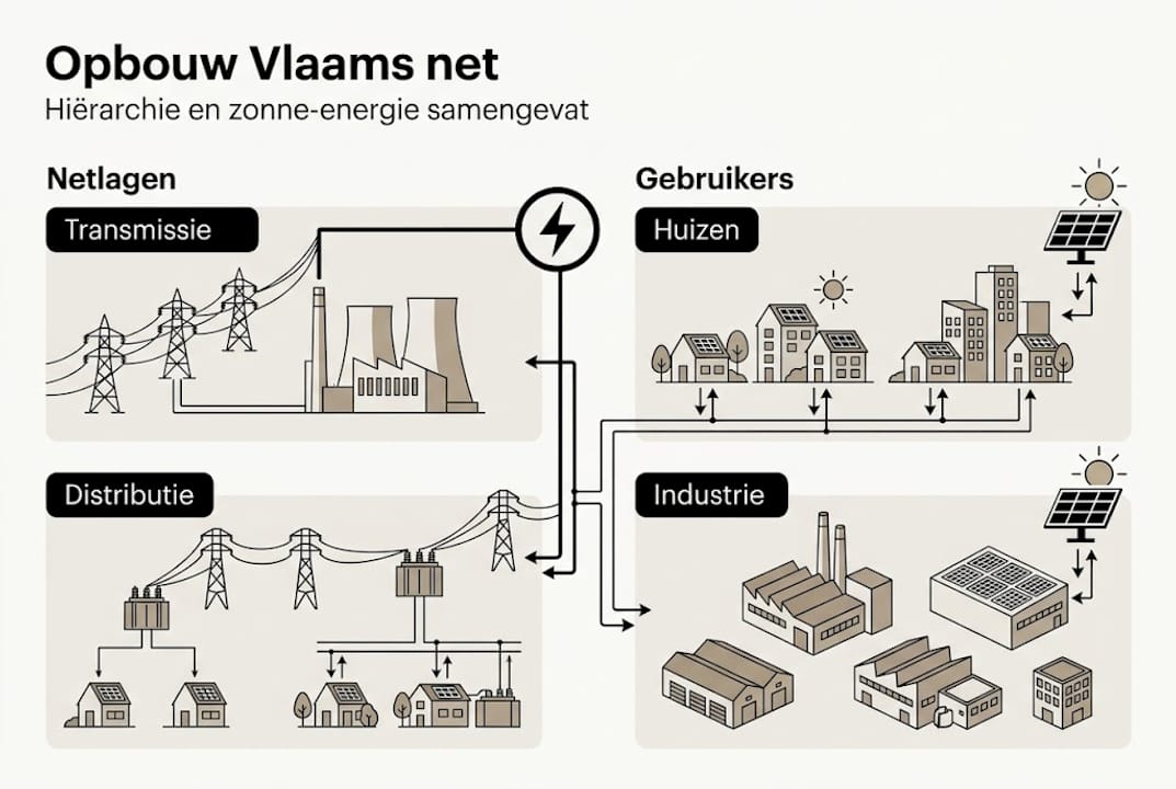 Overzicht van de opbouw van het Vlaamse elektriciteitsnet in beeld