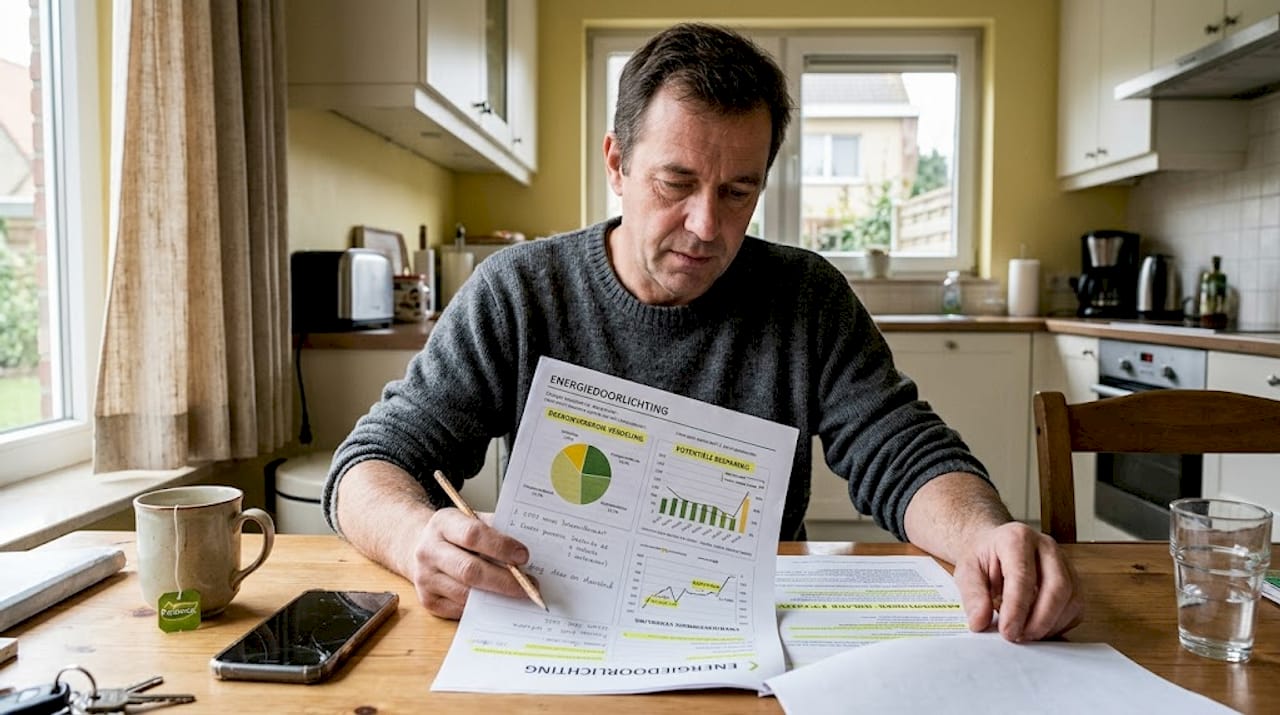 Huiseigenaar buigt zich over het rapport van de energiescan