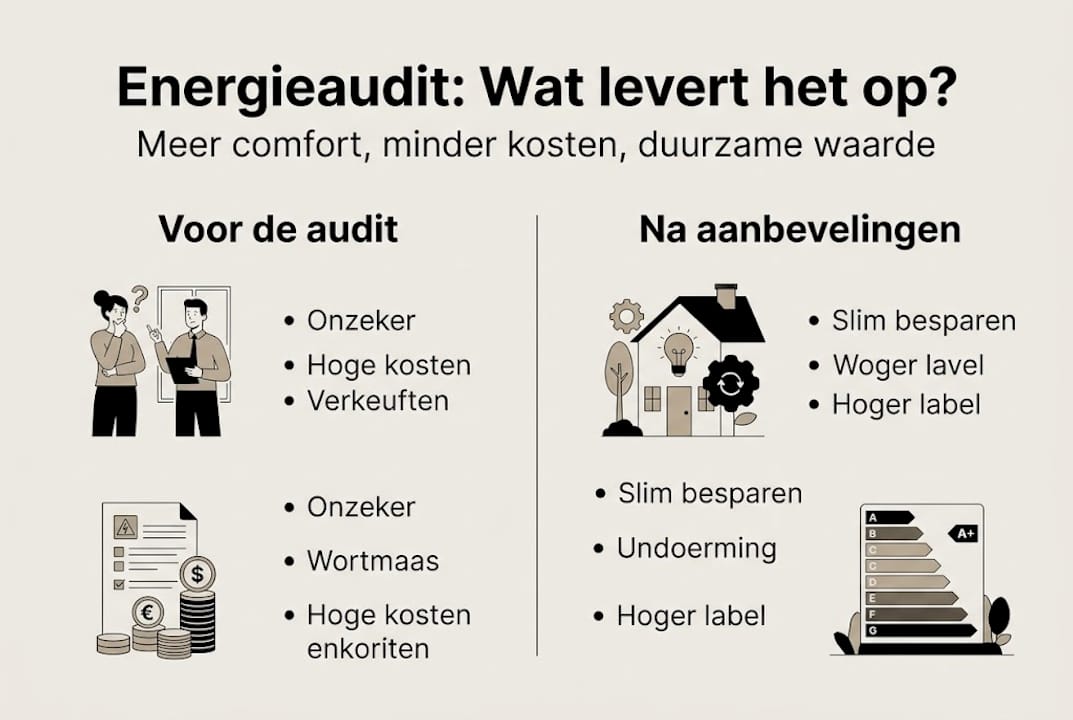 Infographic brengt in kaart wat een energie-audit oplevert en welke voordelen het biedt