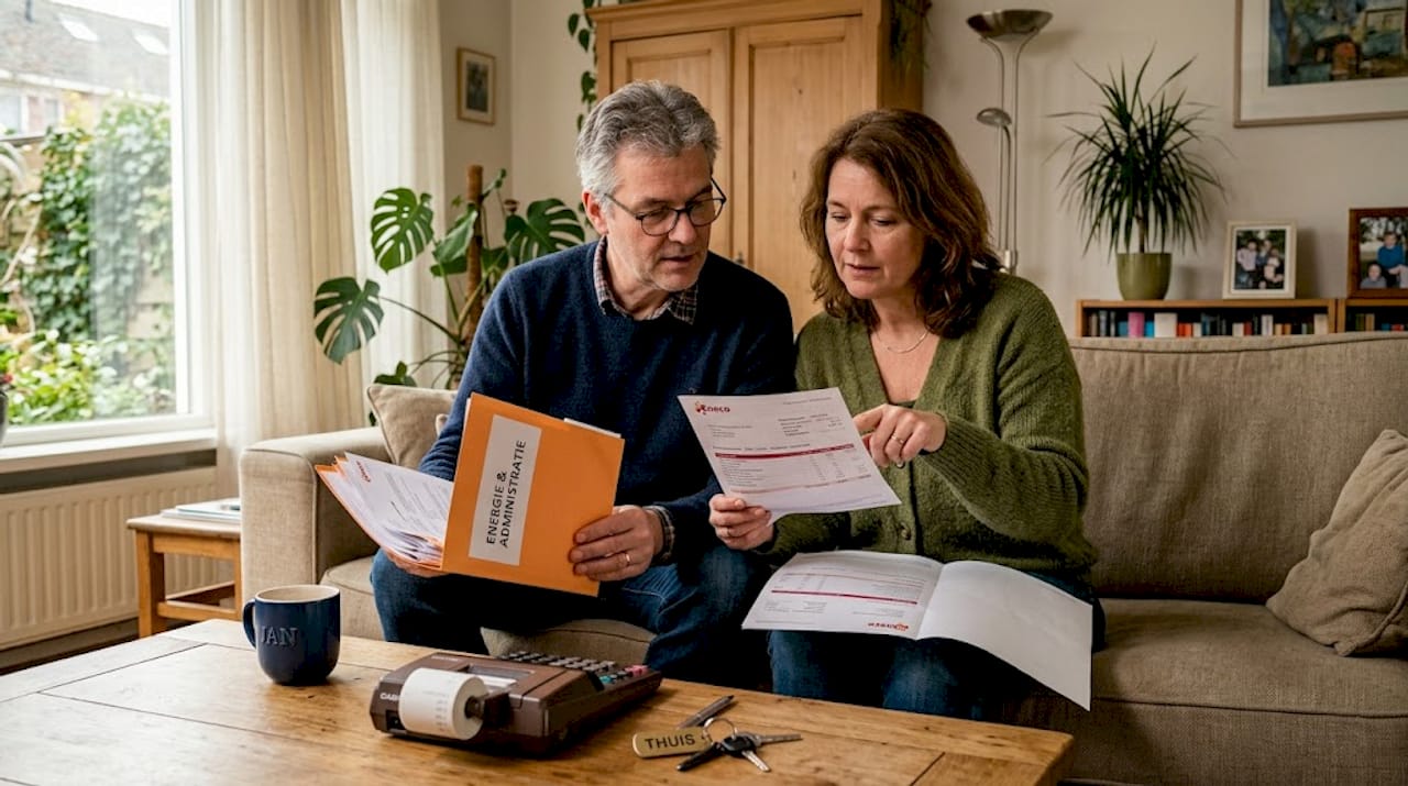 Stel bekijkt samen de energierekening aan de eettafel