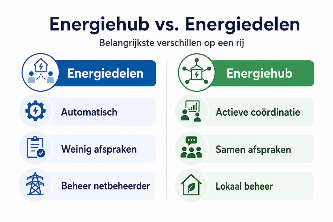 Infographic: energiehub versus energiedelen – de verschillen op een rij