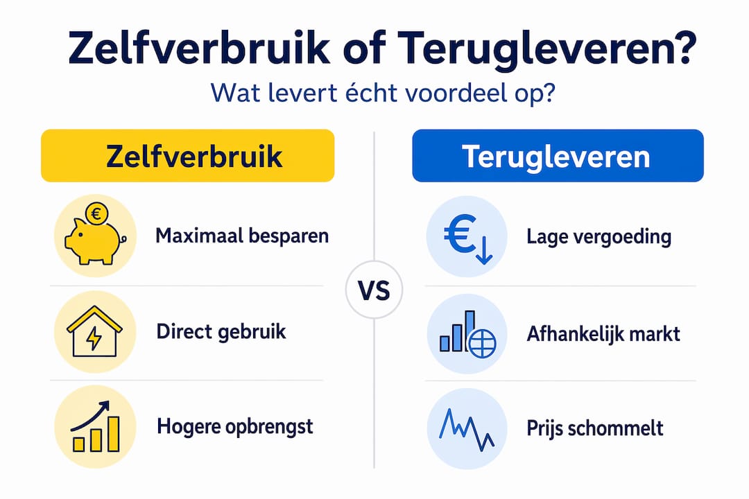 Infographic: Zelf je opgewekte stroom gebruiken of terugleveren aan het net – wat is voordeliger?