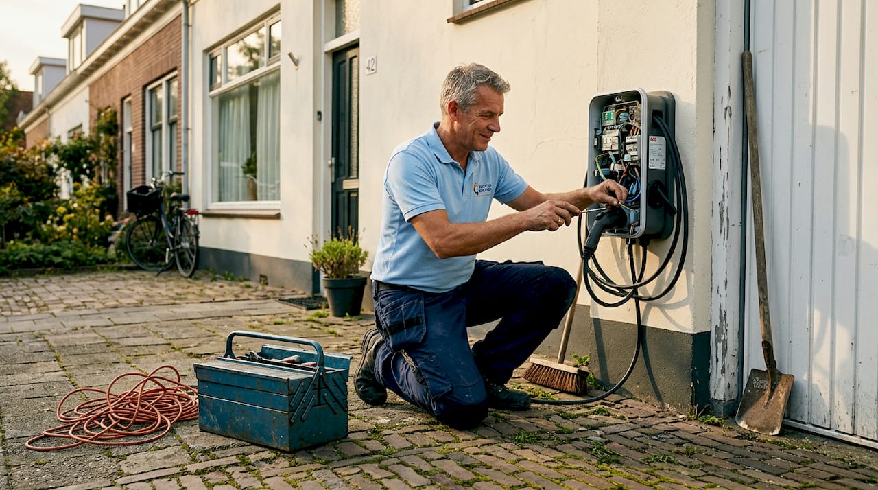 Een elektricien komt een laadpaal bij je thuis installeren.