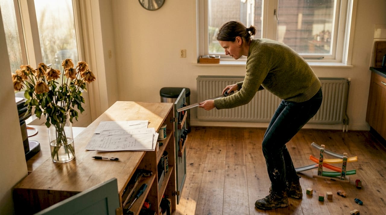 Monteur controleert radiator in doorsnee Nederlandse woning