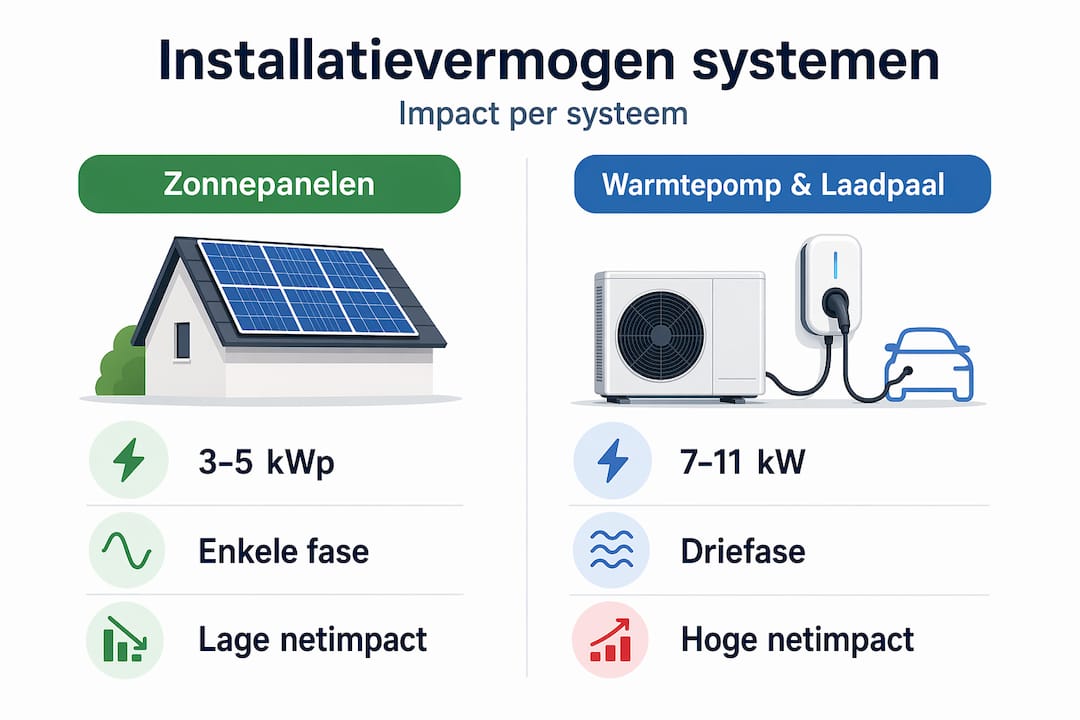 Overzicht van het benodigde vermogen voor zonnepanelen, een warmtepomp en een laadpaal