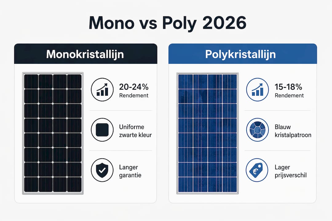 Infographic: de belangrijkste verschillen tussen mono- en polykristallijne zonnepanelen op een rij