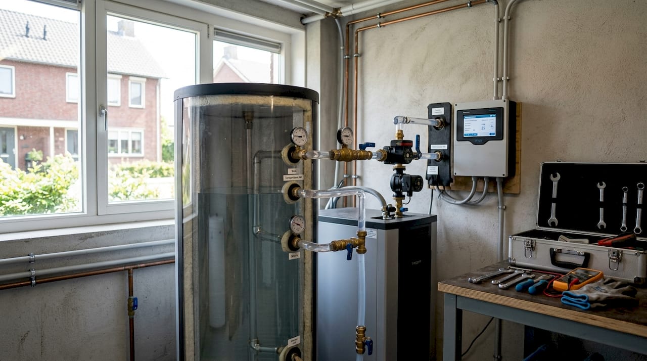 Schematisch overzicht van een thuisopslagsysteem voor warmte