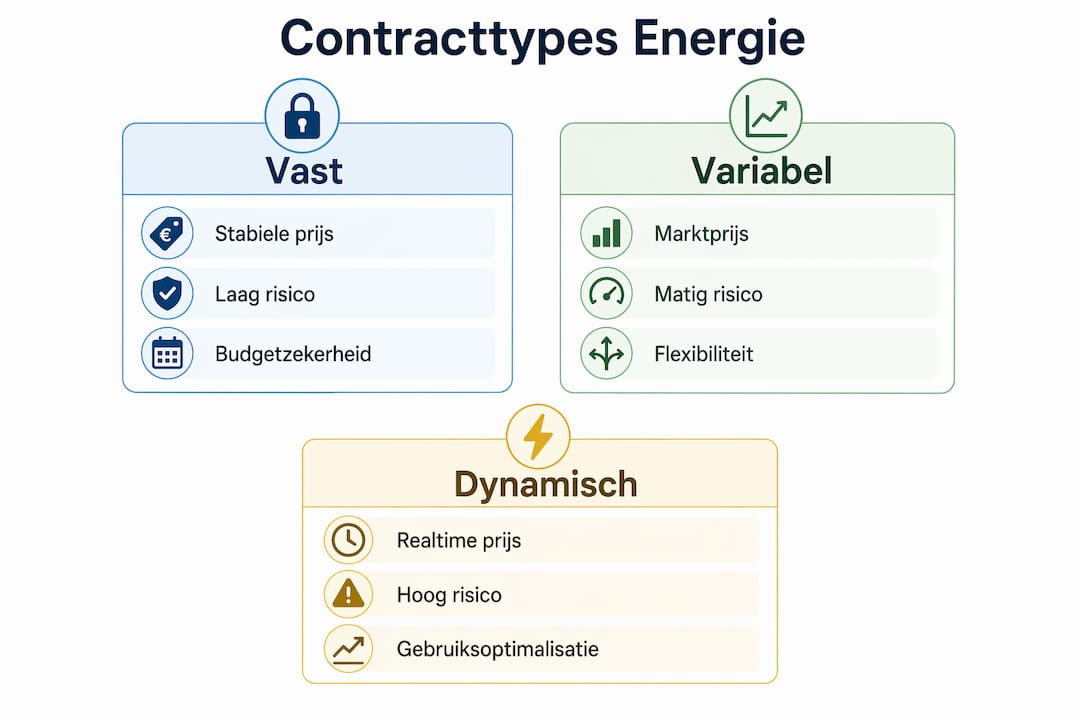 Overzichtelijke infographic: de verschillende soorten energiecontracten in Vlaanderen naast elkaar gezet