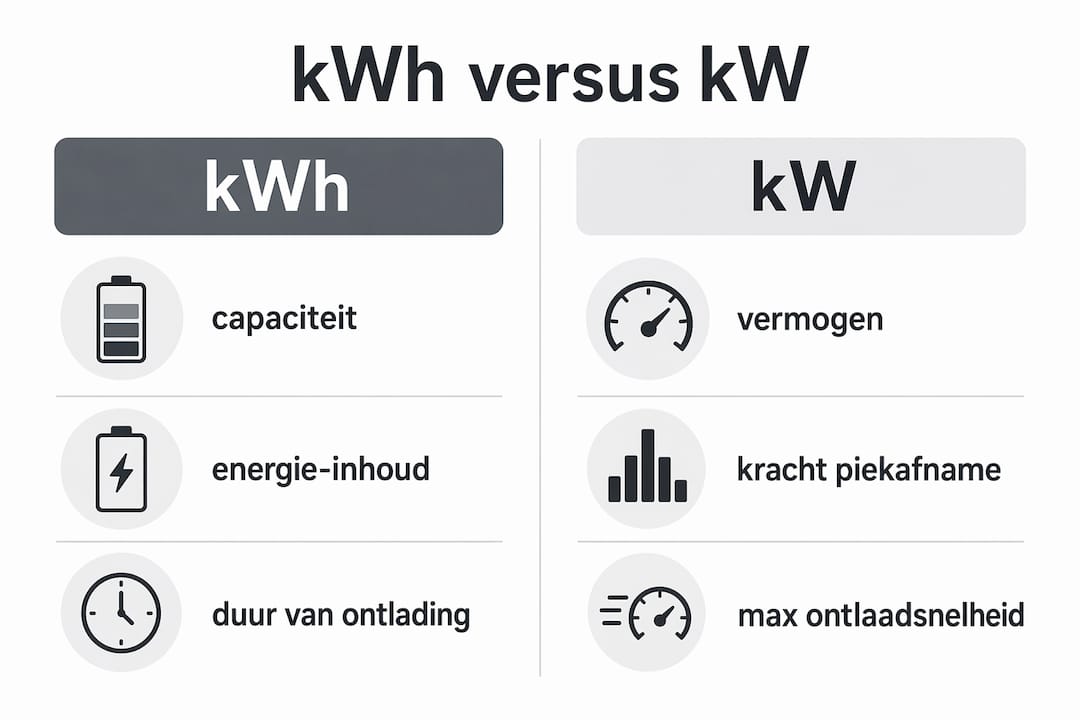 Infographic: Wat is het verschil tussen kWh en kW bij het toepassen van piekbelasting?