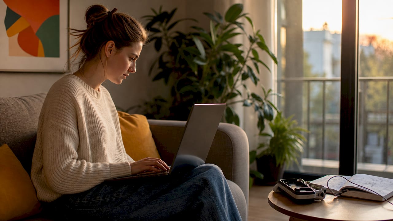 Een vrouw bekijkt haar energieverbruik op haar smartphone.