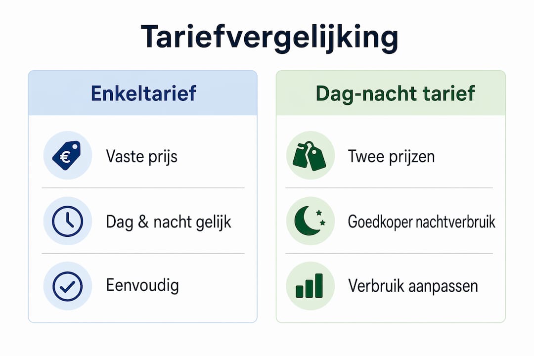 Overzichtelijke infographic: het verschil tussen enkel- en dubbeltarief (dag- en nachttarief) in beeld gebracht