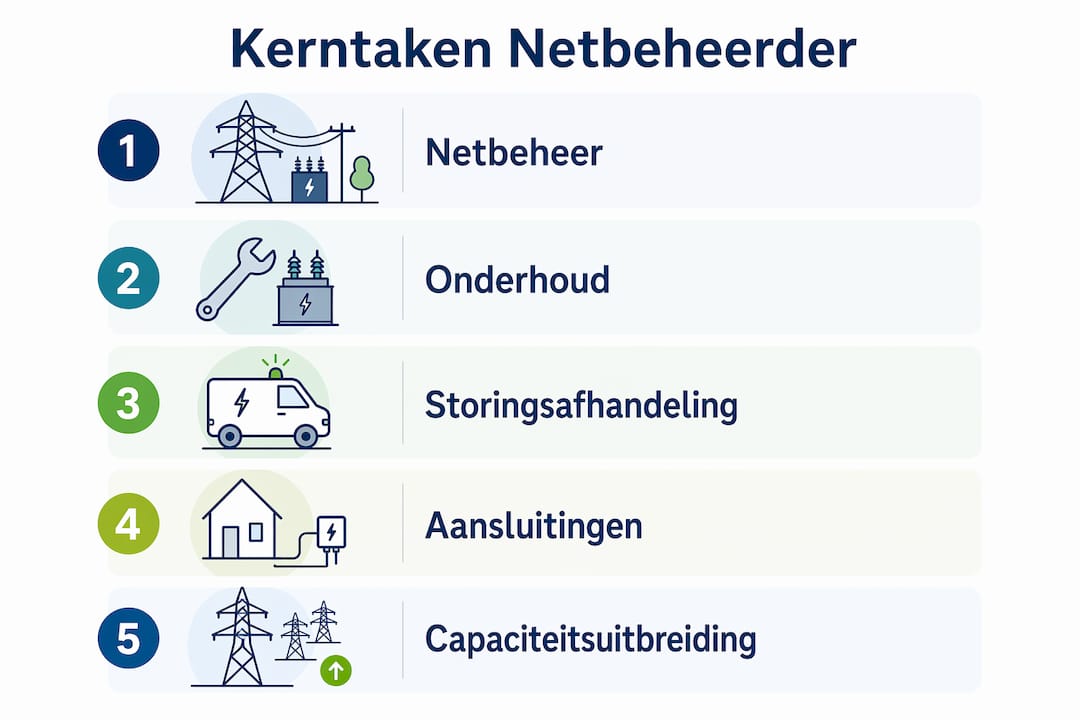Overzichtelijke infographic met de belangrijkste taken en verantwoordelijkheden van de netbeheerder
