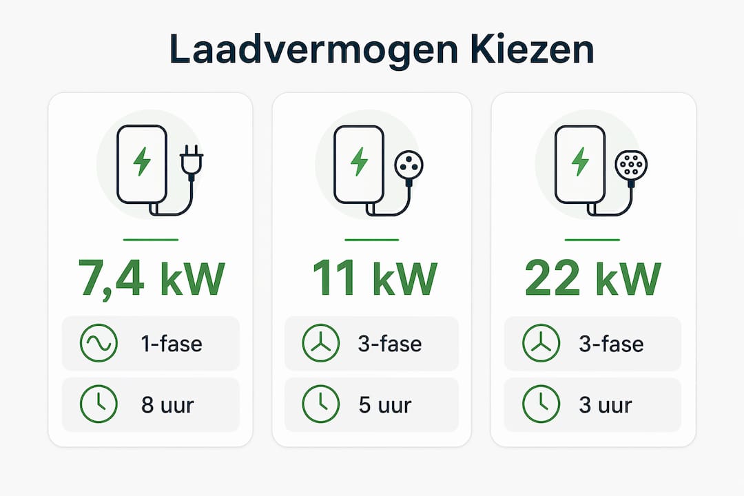 Overzichtelijke infographic: een vergelijking van laadvermogen en het aantal stroomfases