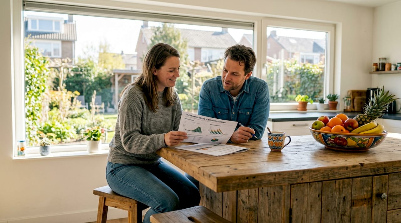 Een paar handen houdt een document vast met regels voor zonne-energie.