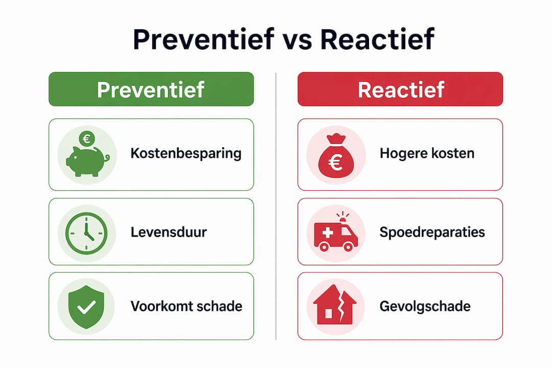 Infographic: de pluspunten van preventief en correctief onderhoud op een rij