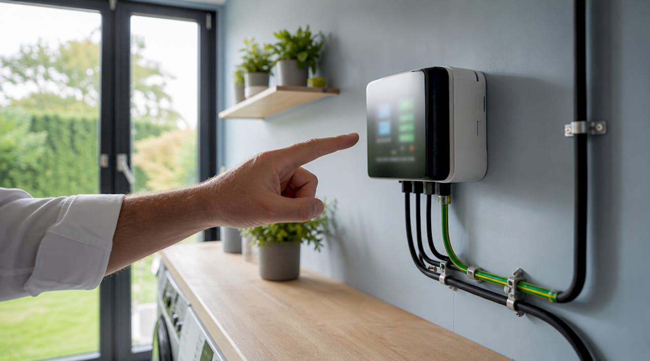 Detailopname van een digitale elektriciteitsmeter in de meterkast