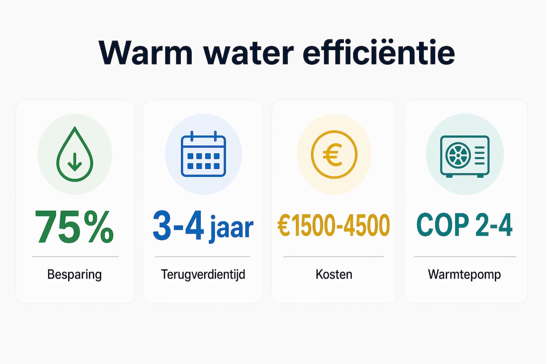 Overzichtelijke infographic met cijfers over de efficiëntie en kosten van warm water