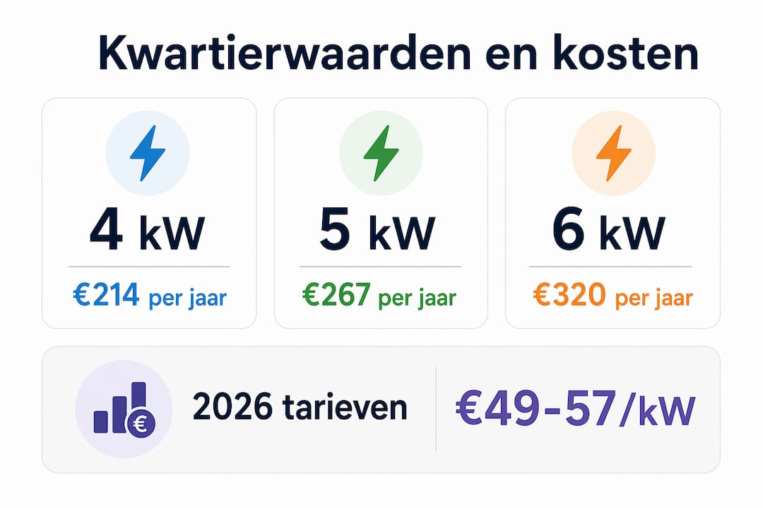Overzicht van kwartiertarieven en bijbehorende kosten in één oogopslag