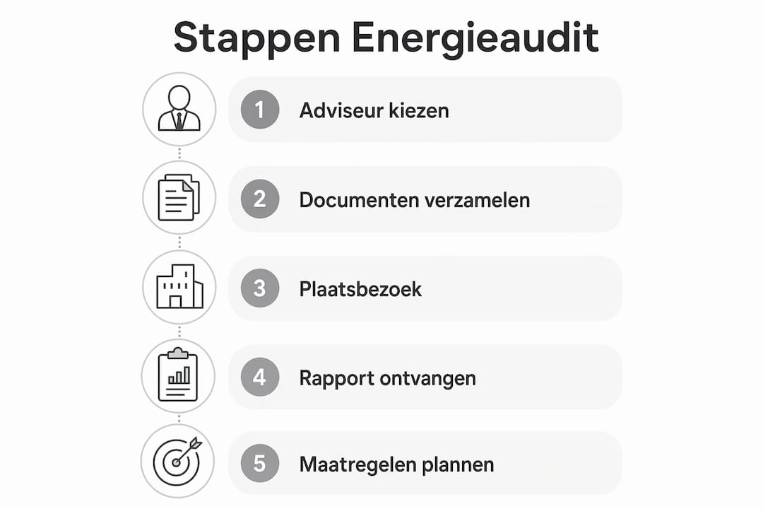 Infographic met een helder stappenplan voor het uitvoeren van een energie-audit
