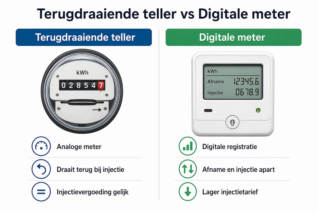Infographic: het verschil tussen een terugdraaiende analoge meter en een digitale slimme meter