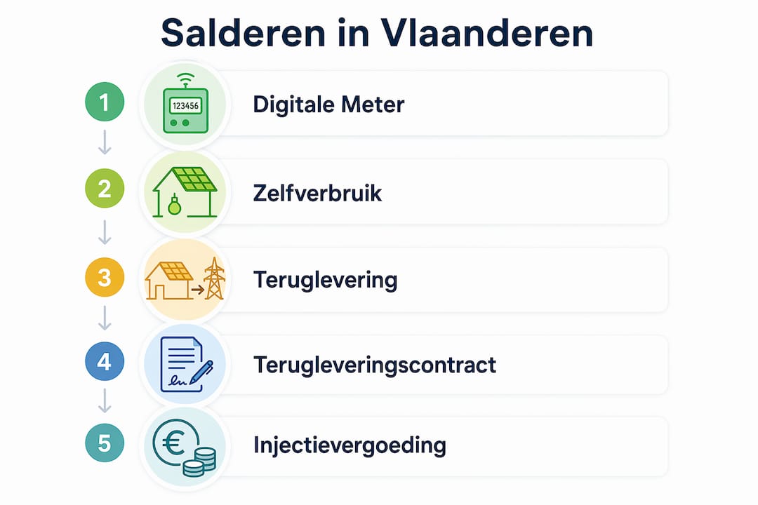 Overzichtelijke infographic met de stappen van het salderingsproces