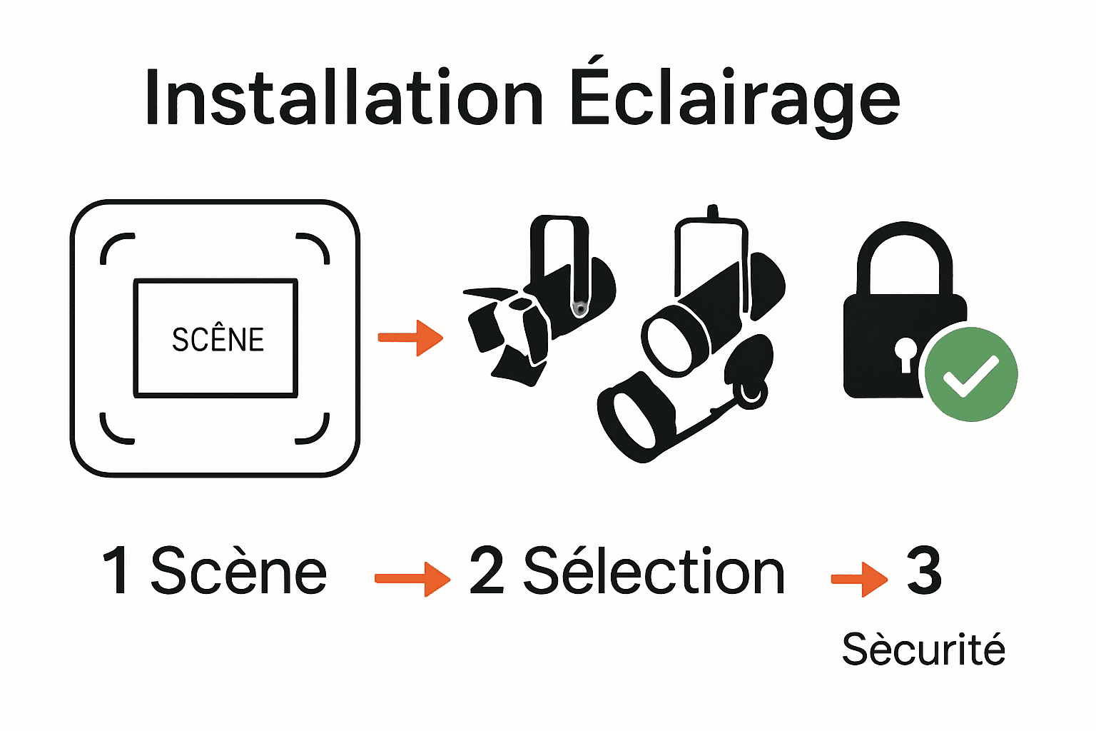 Dreistufiges Diagramm zur Installation sicherer Bühnenbeleuchtung