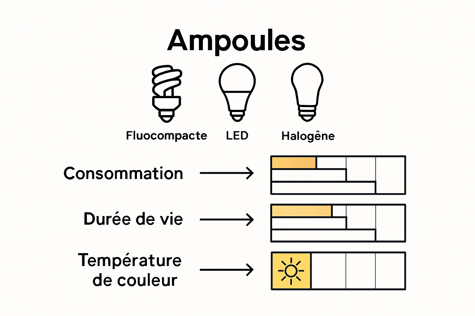 Visueller Vergleich von Kompaktleuchtstofflampen, LED-Lampen und Halogenlampen