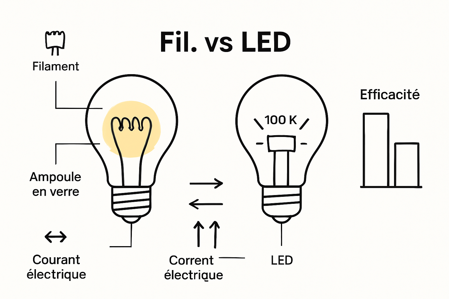 Infographic comparing filament to LED bulbs