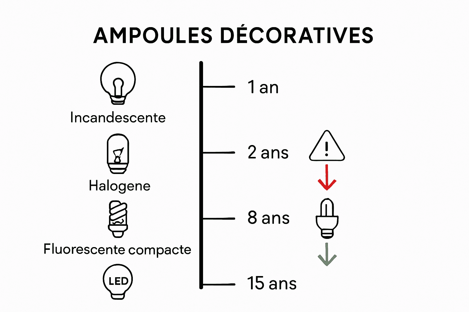 Comparatif visuel des différents types d’ampoules et de leurs dangers potentiels