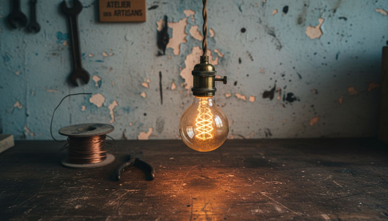 Gros plan sur le filament en spirale d'une ampoule Edison